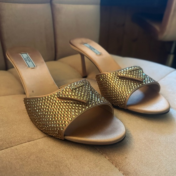 Prada Modellerie 75MM Crystal-Embellished Mules copper - Picture 8 of 16